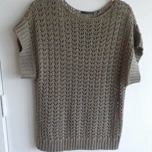 daisy fuentes sweater vest - Medium - short sleeve Tan Loose Knit (701)